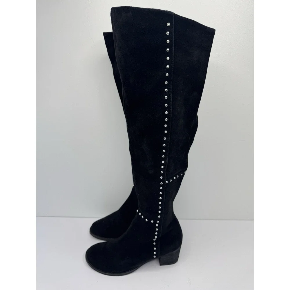 Design Lab Lord & Taylor 'Odel' Black Suede Studded‎ Over the Knee Boots Sz 7